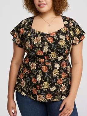 2X • Torrid  • Sweetheart Flutter Sleeve Peplum Top
